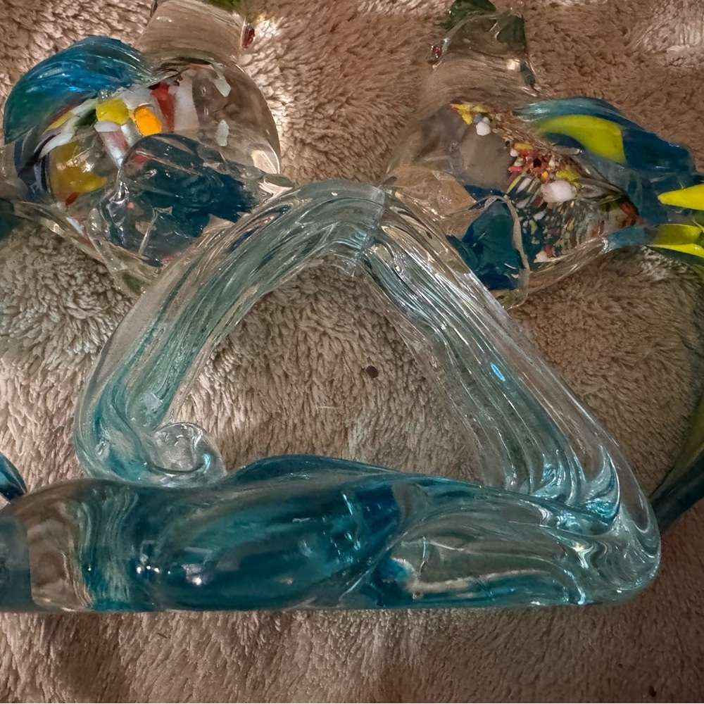 Handblown Glass lovebirds Figurine - Blue and Clear
